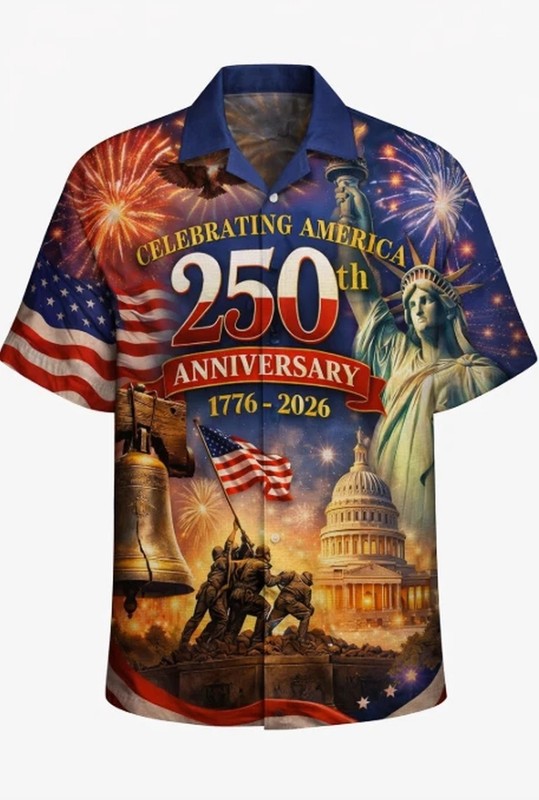 4th Of July USA 250th Anniversary 1776-2026 Hawaiian Shirt Men Celebrating Ameri
