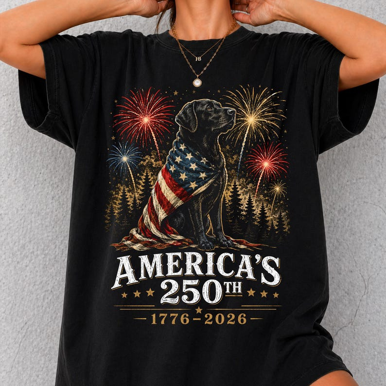 America's 250th Anniversary Dog T Shirt Patriotic Lab 1776-2026 USA Tee gallery