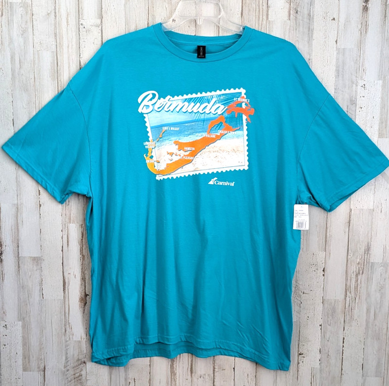 Carnival Cruise Lines Bermuda Map Tee T Shirt XXXL Tropical Blue Graphic NWT