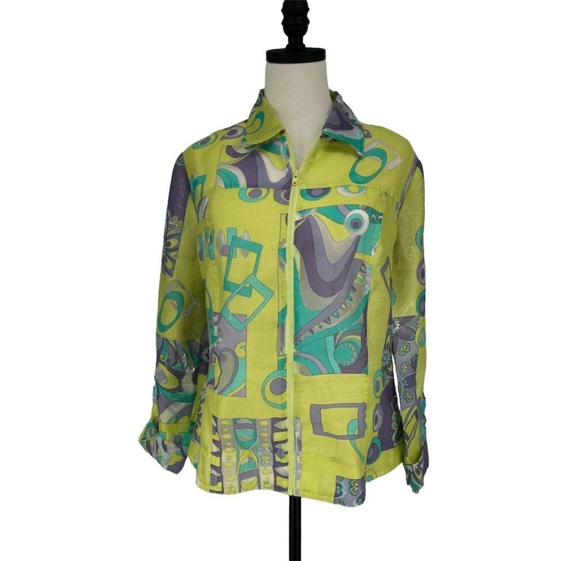 Multiples Women’s L Geometric Print Long Sleeve Jacket Vintage Style