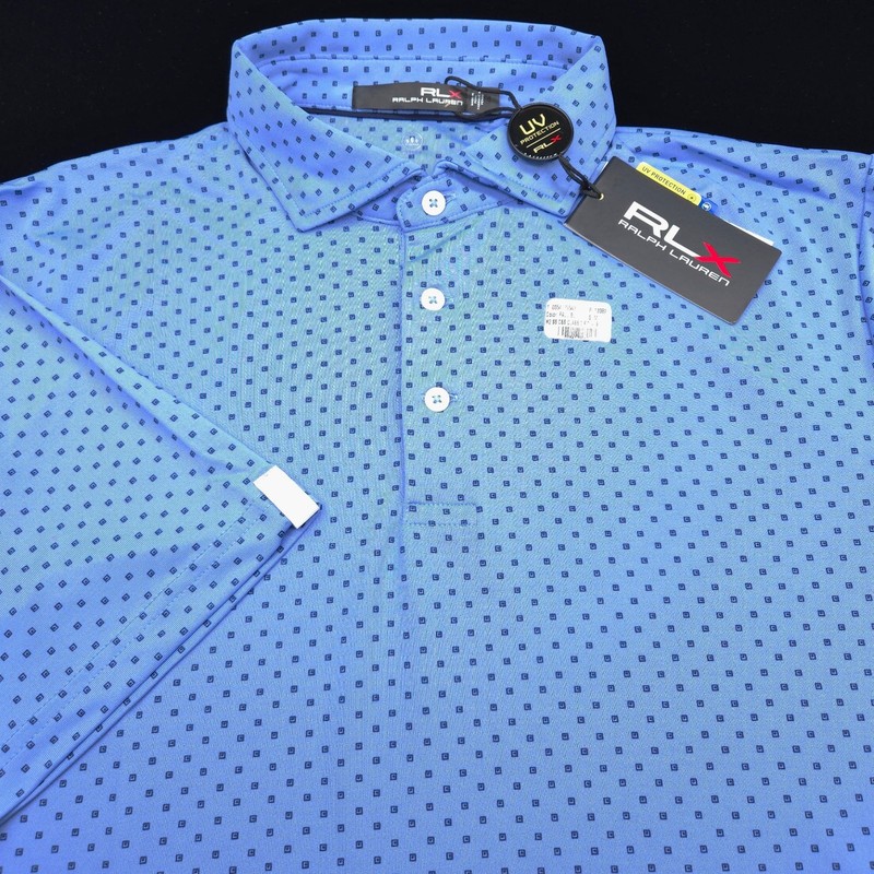 RLX Ralph Lauren Polo GOLF Shirt Mens -M- BLUE BLACK DOT Performance STRETCH