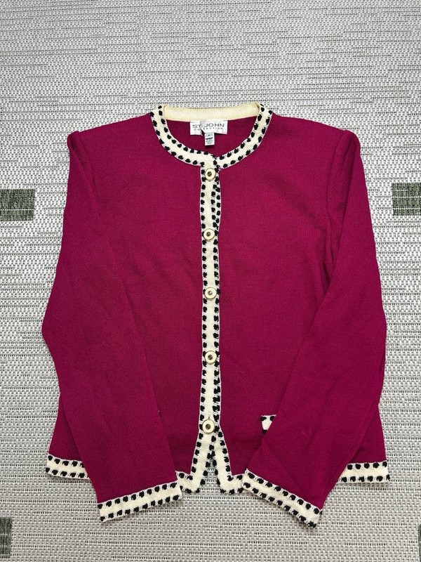 St.John Jacket Womens 8 Pink Biege Knit Cardigan