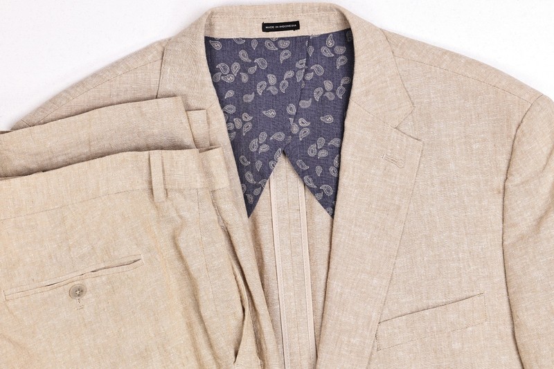 Joseph Abboud Joe Slim Solid Biege Linen/Cotton Suit 46 L Pants 39×28