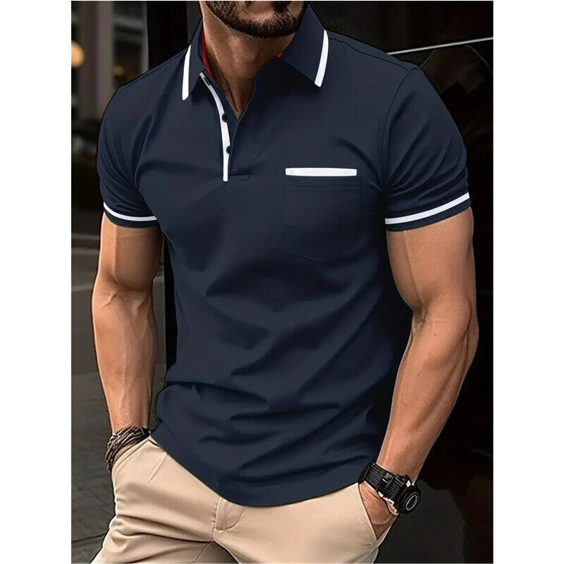 2024 Summer Button Pocket Men's Sports Polo Shirt Short Sleeve T-Shirt