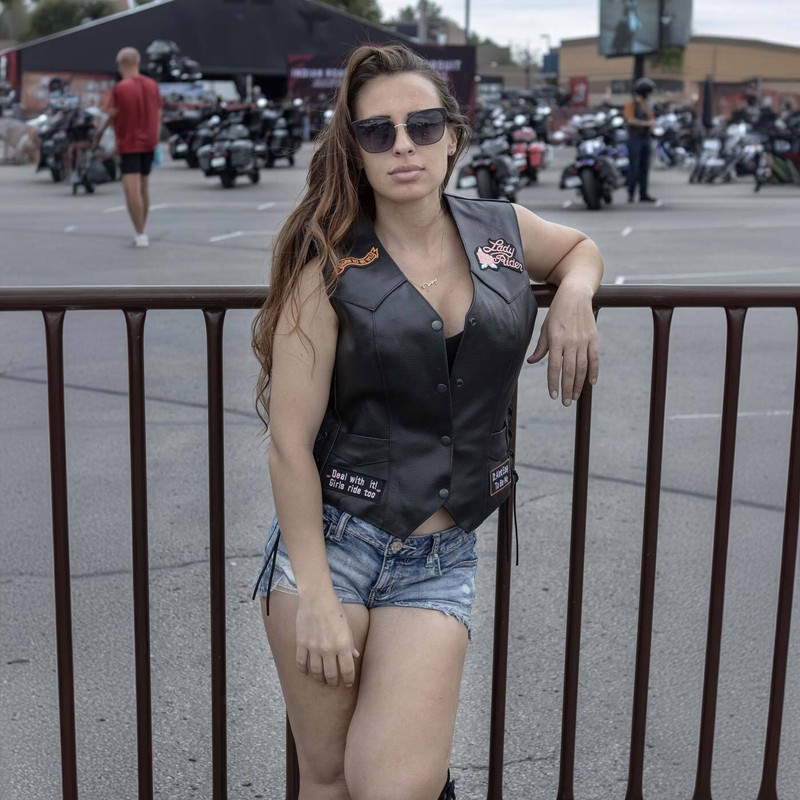 Event Leather ELL4900 Women's Black Side Laces ''Love To Ride'' Pre-Patched Vest gallery