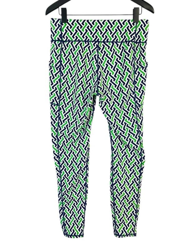J. McLaughlin Pocket Leggings Size Large Ankle Length Green White Navy gallery