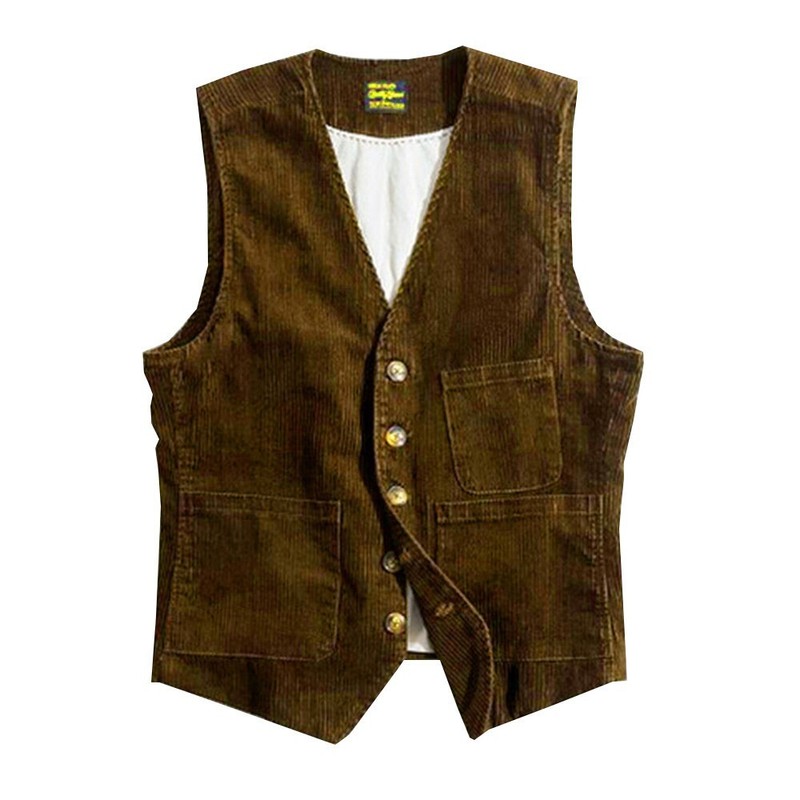 Men Single-breasted Corduroy Blazer Vest Coat Sleeveless Bussiness Waistcoat=SML