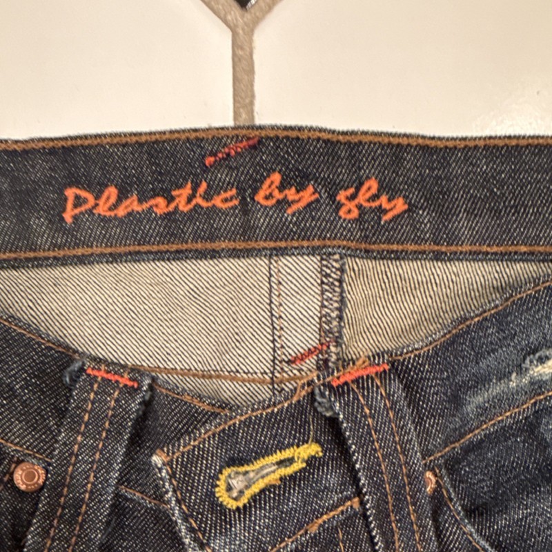 Plastic by GLY Bootcut Women's Dark Blue Denim Jeans Distressed Pockets gallery