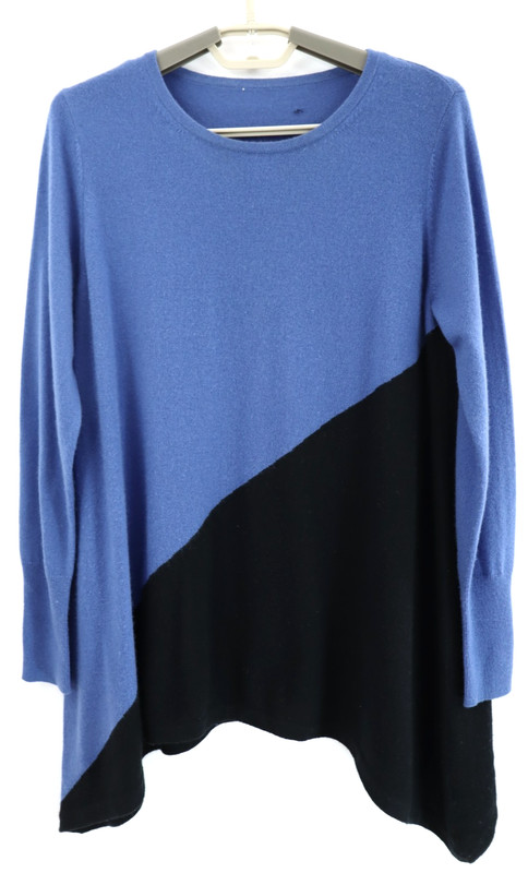 Unknown Factory Women’s Cashmere Asymmetrical Sweater Color Block Blue Black M L
