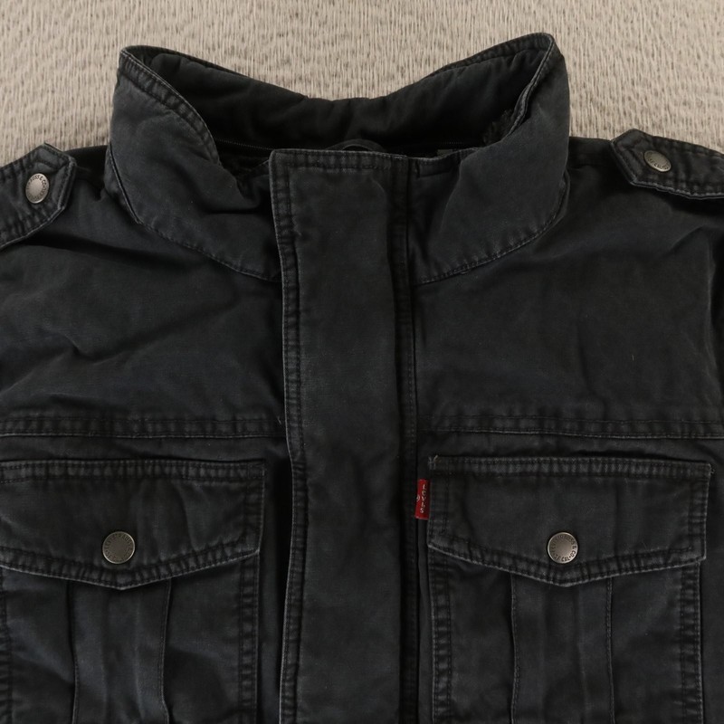 Levis Jacket Mens M Black 100% Cotton Duck Canvas Fleece Lined Military Field gallery