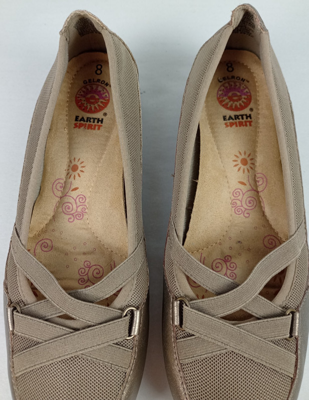 Earth Spirit Gelron Womens 8 Beige Gold Mesh Cross Elastic Peni Ballerina Flats gallery