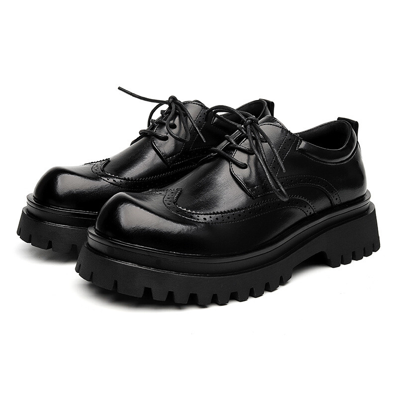 Men’s Platform Thick Sole Derby Shoes Wing Tip Brogue Shoes Round Toe Lace Up