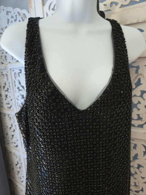 Donna Karen Black Sequin Designer Cocktail Maxi Formal Gala Evening Wedding Prom gallery