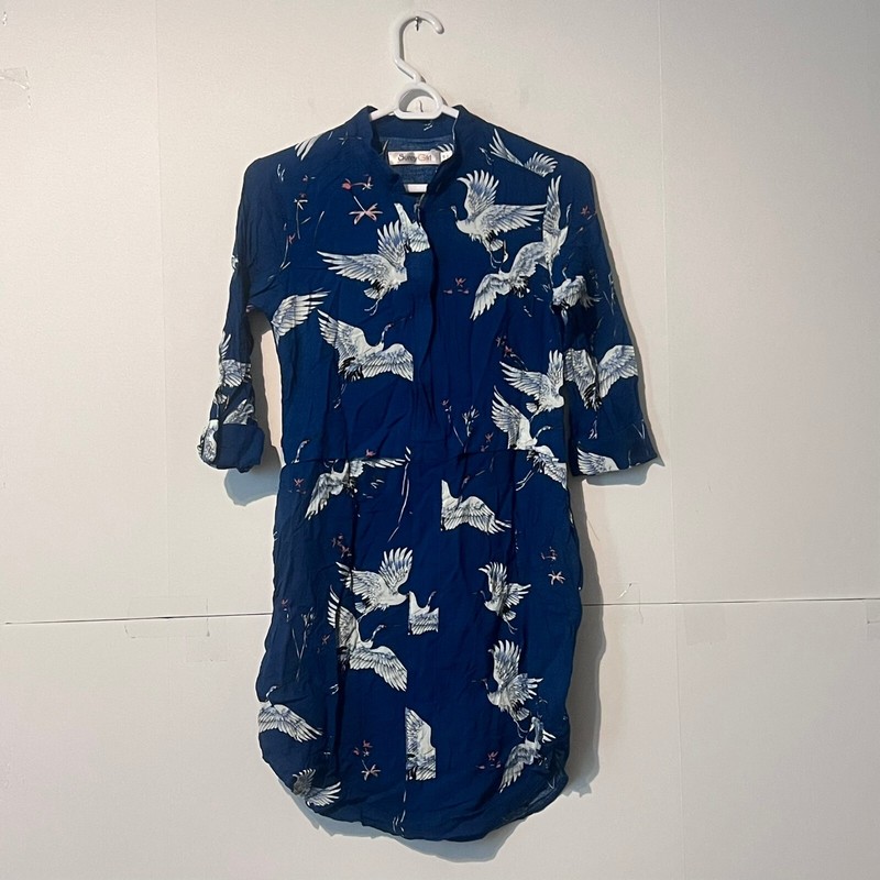 Sunny Girl By Modcloth Womens Dress Size XS Blue Animal Print Crane Rayon Zip