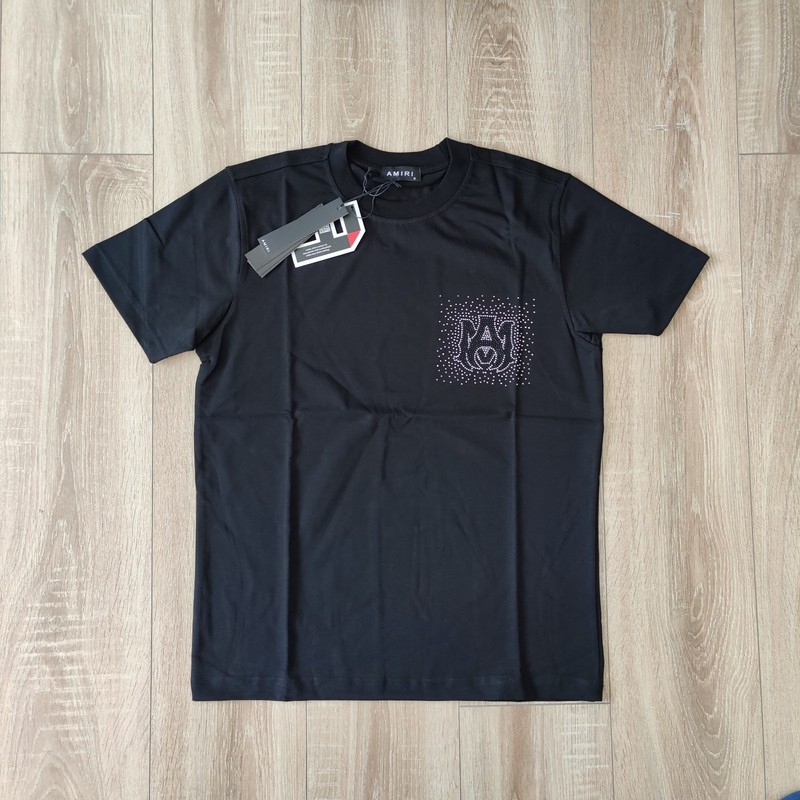 Mens Amiri Crew Neck T Shirt Short Sleeve Black US Slim Size Embroidered
