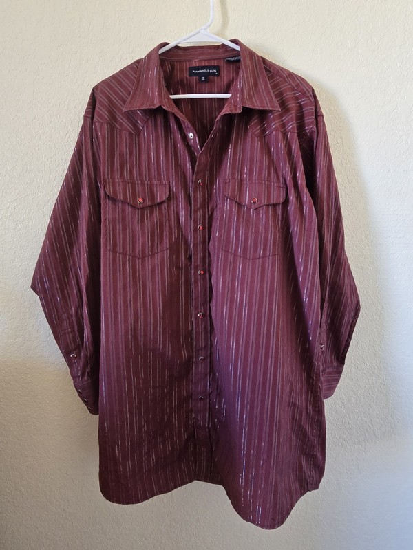 Panhandle Slim Mens XL 18 35 Burgundy Pearl Snap Western Shirt Striped Cowboy