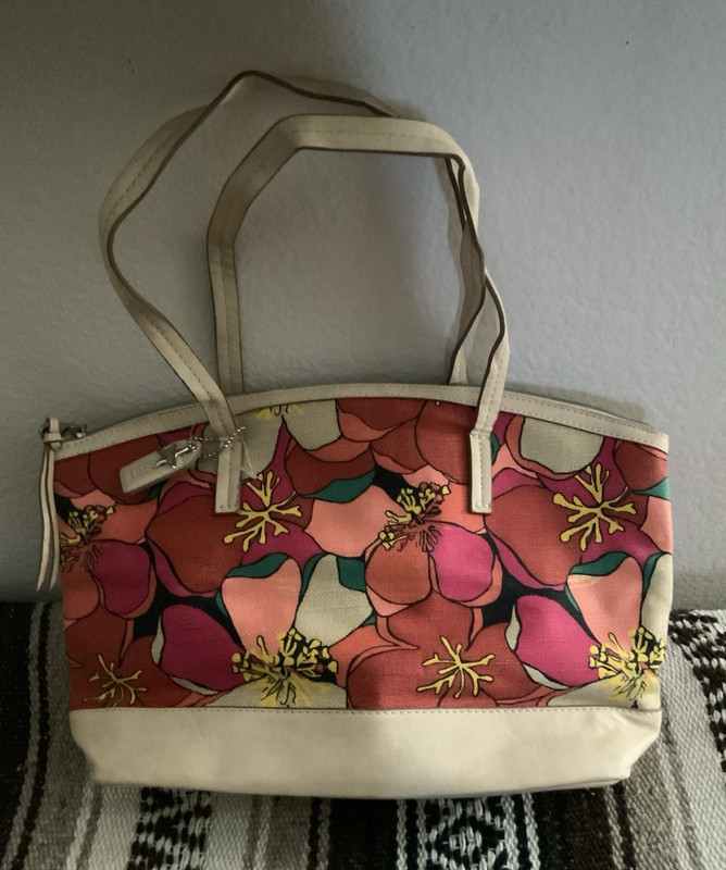 Relic Women’s Multicolor Floral Tote Bag Zip Closure Double Beige Handles Silver