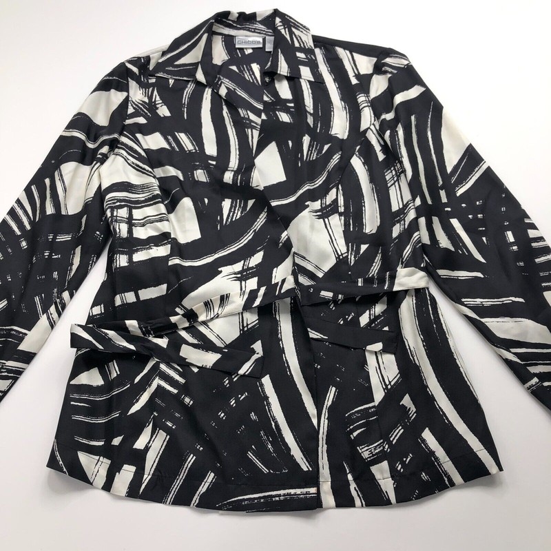 Chico’s 100% Size 0 Silk Open Front Tie Women’s Long Sleeve Black Shirt