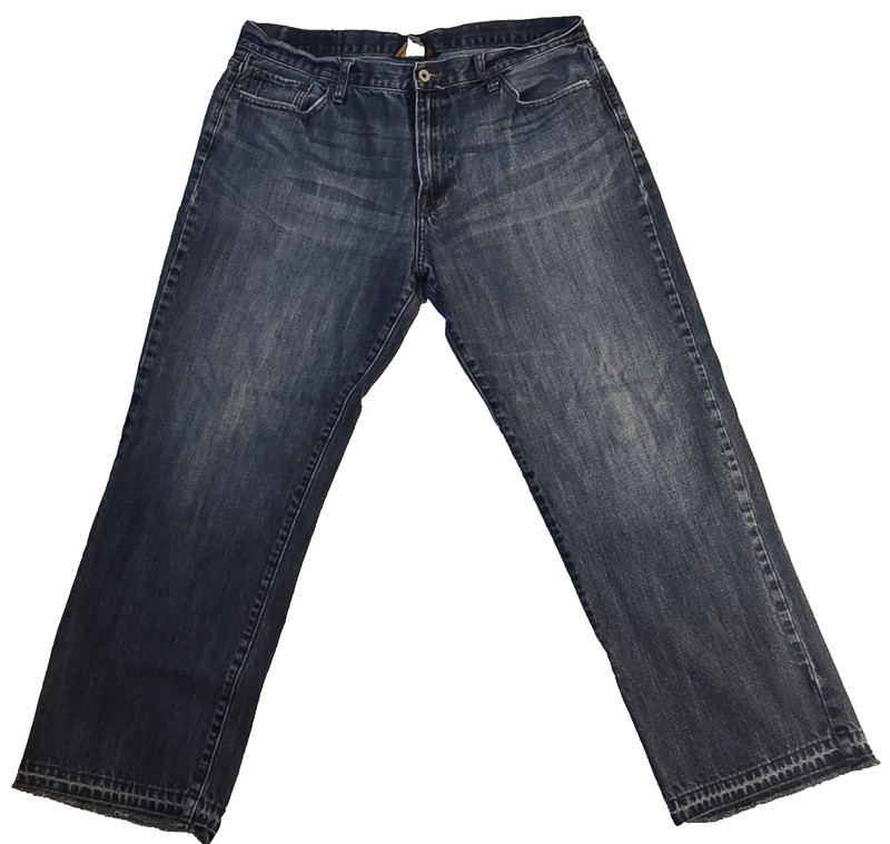 Lucky Brand Mens Jeans Size 38×33 Blue Straight Leg Medium Wash Raw Hem Denim