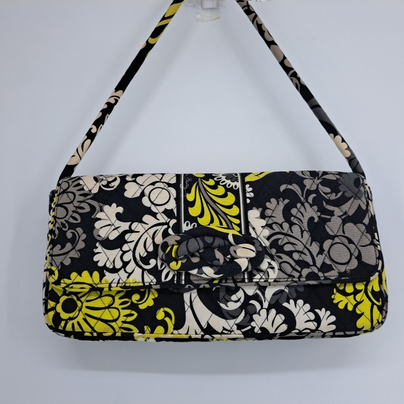 Vera Bradley Shoulder Bag Purse Baroque Pattern Black Grey White Lime 12″x6″