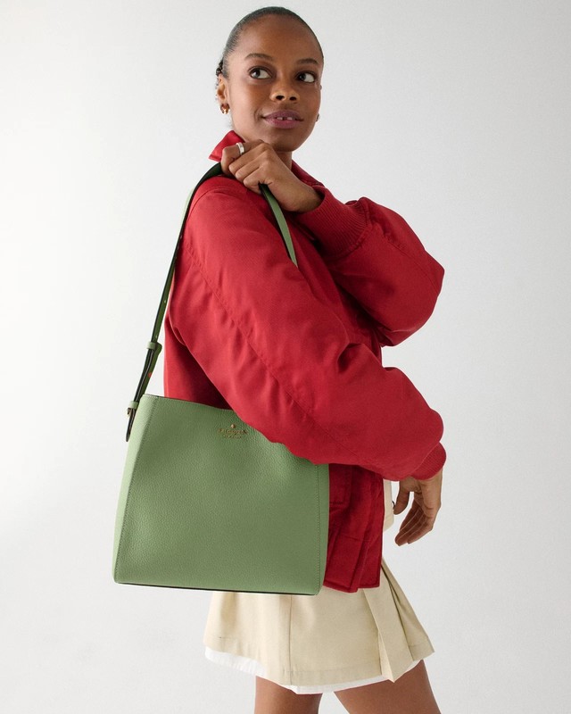 Kate Spade Juliette Green Pebbled Leather Medium Bucket Bag & Dust Bag MSRP $359 gallery