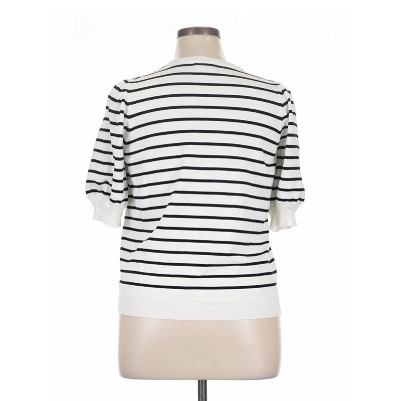 Marled White and Black Striped Short-Puff Sleeve Knit Womens Sweater, Size XL gallery