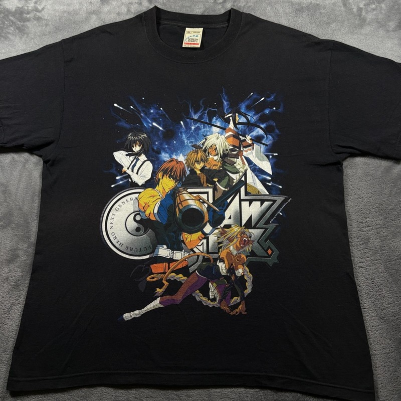 Vintage 90s Outlaw Star Anime Graphic T-Shirt Mens XL Black Screen Stars Euro