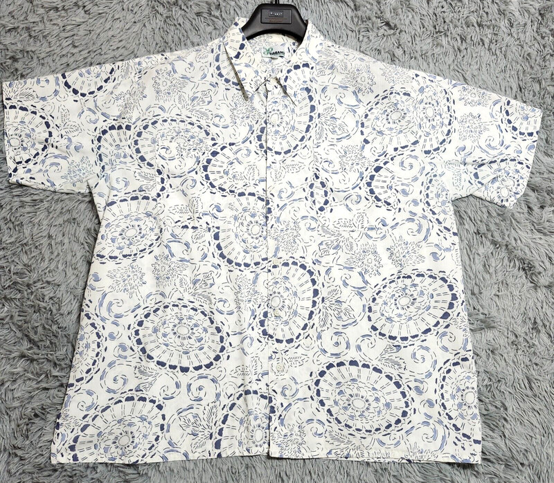 Vintage Haband Hawaiian Shirt Mens Size XL XLarge Floral Print White Blue Pocket