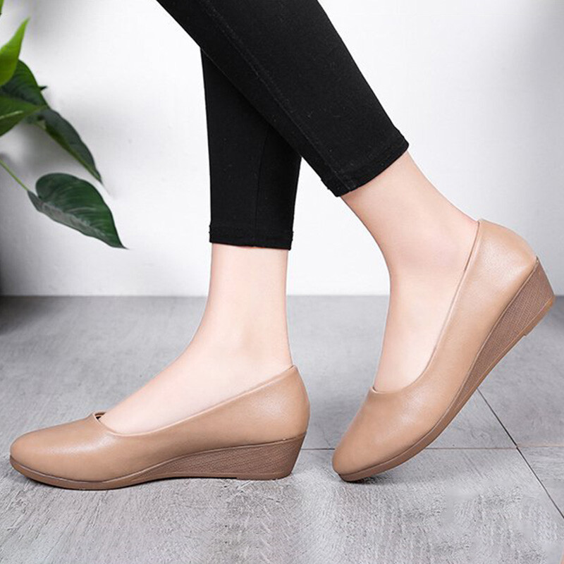 Womens Pumps Shoes Slip On Wedges Non-Slip Round Toe Casual Walking Low Heels gallery
