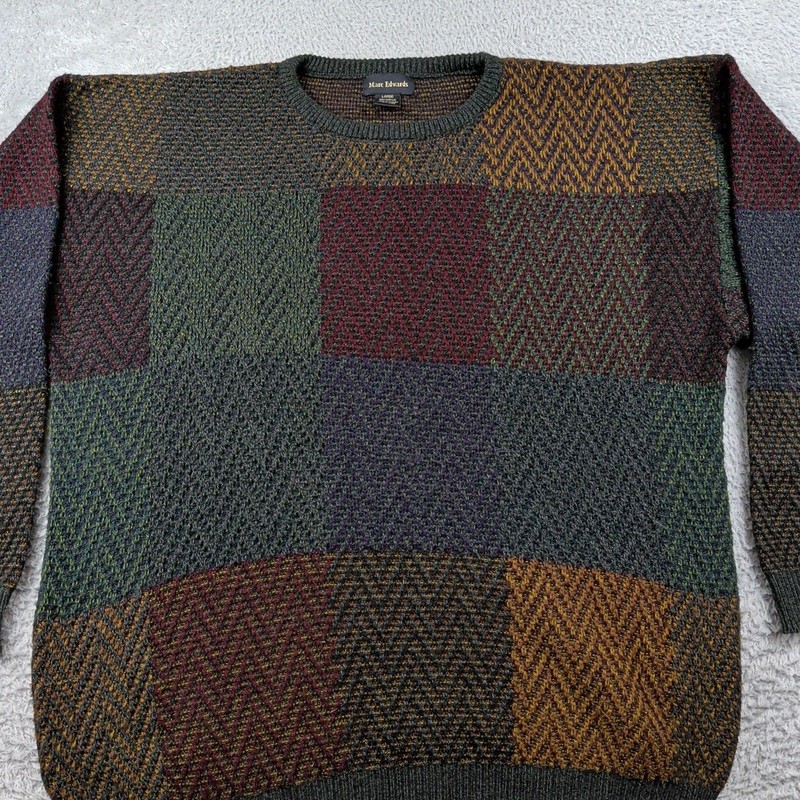 VTG Marc Edwards Sweater Mens L Multicolor Zig Zag Colorblock Muted Pullover gallery