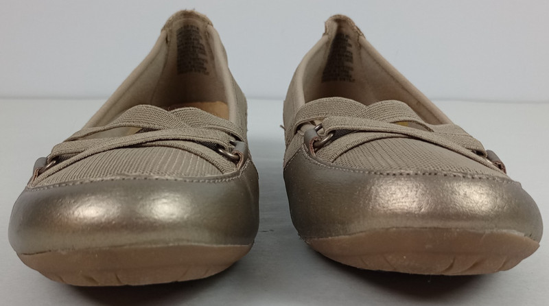 Earth Spirit Gelron Womens 8 Beige Gold Mesh Cross Elastic Peni Ballerina Flats gallery