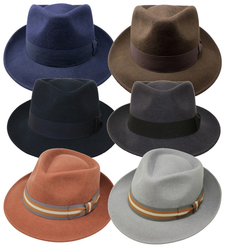 PREMIUM Felt Teardrop Trilby Fedora Hat – 100% Wool Felt – Crushable for Travel
