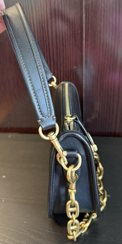 Coach Small Black Shoulder Bag Zip Top, Detachable Chain Strap, Gold Hardware gallery