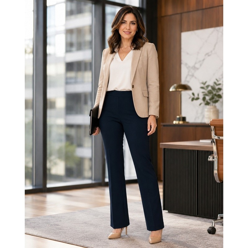 Ann Taylor Factory Dress Pants Womens 12P Navy Blue Flare Leg Stretch Career