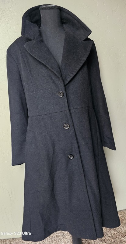 CLASSIC ELEGANT LONDON FOG Heritage Women Black Wool Buttons Coat Jacket L VTG gallery