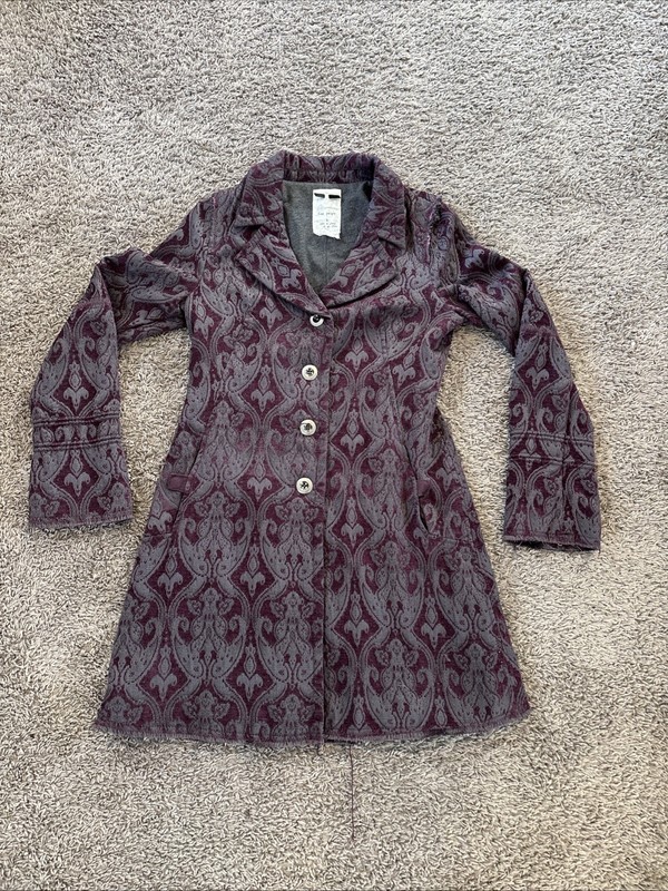 Free People Jacquard Brocade Coat Womens Size 6 Purple Gothic Royal