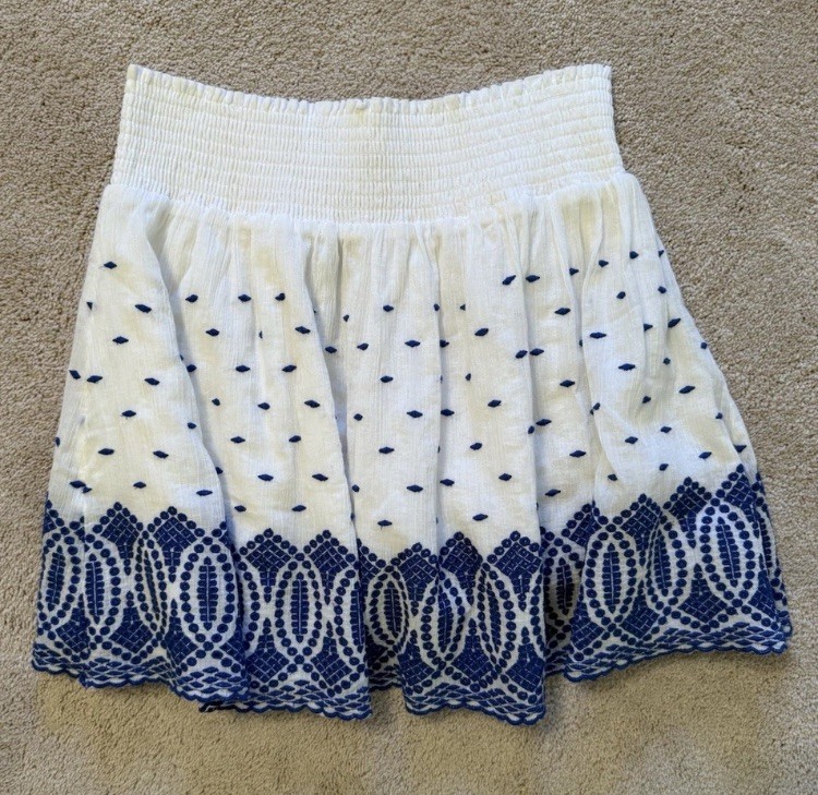 J. Crew Polka Dot Embroidered Pull-On Elastic Waist Cotton Skater Skirt 6
