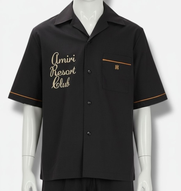 Amiri Men’s Black Resort Club Embroidered Short-Sleeve Shirt Size XL