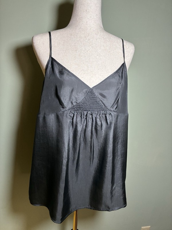 NWT Eileen Fisher 100% Silk Habutai V-Neck Cami Tank Top Bark Brown Medium