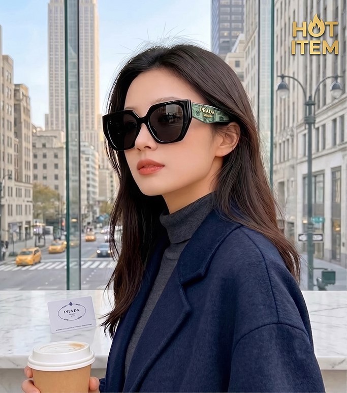 Prada PR15WS Women's Oversized Square Sunglasses UV400 Green/Black Frame Fashion