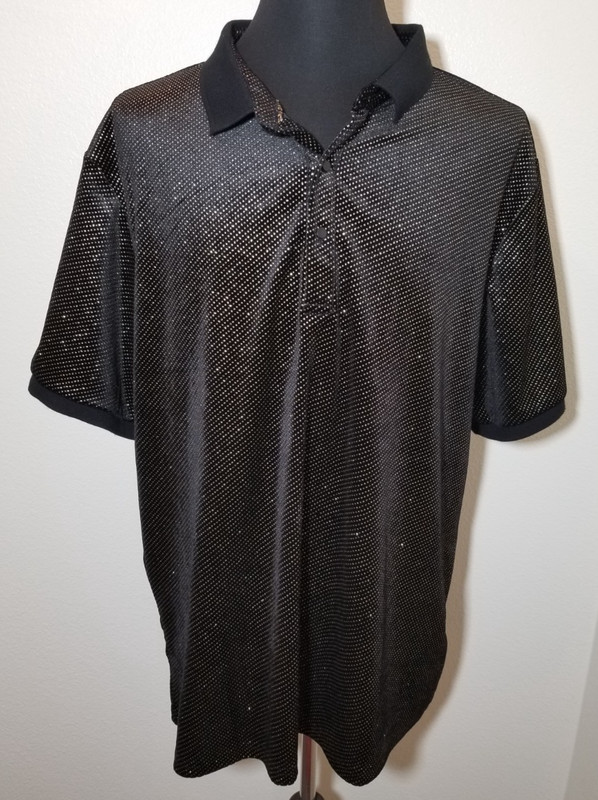 Casa Moda Couture Mens 2X Short Sleeve Polo Black & Gold Luxury Money Retro NWOT