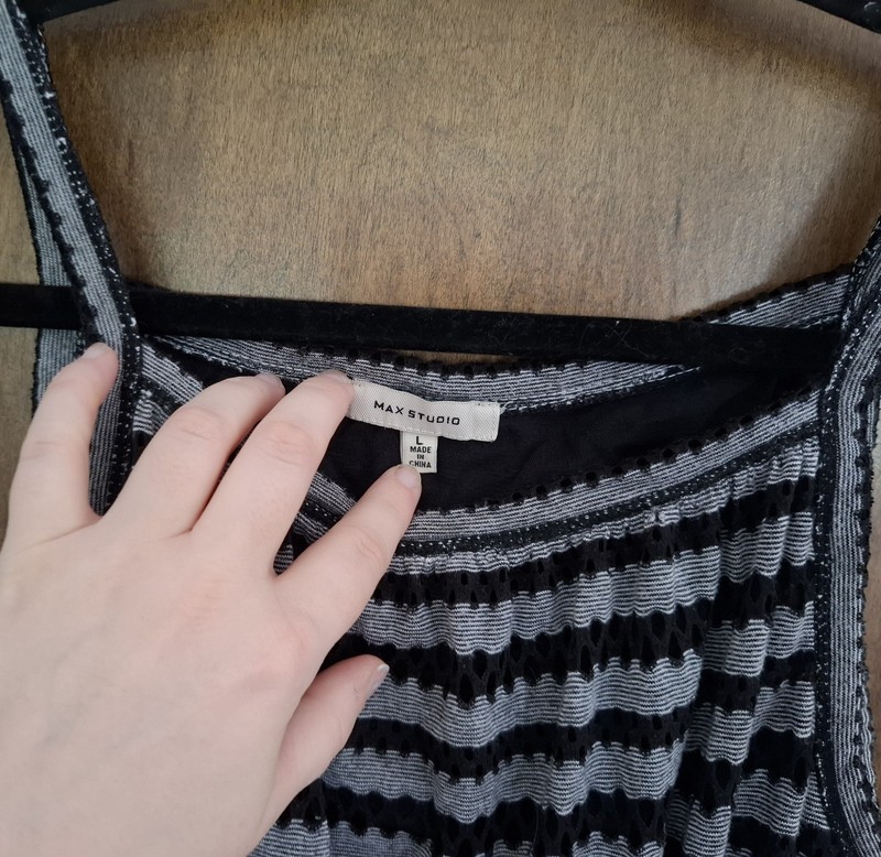 Max Studio Size Large Black And Grey Striped Laced Crop Top gallery