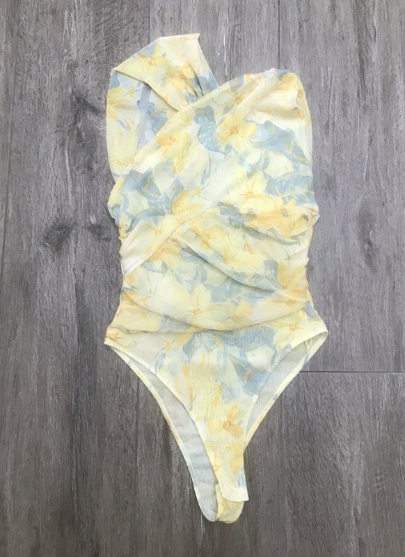 zara bodysuit one shoulder yellow floral size small