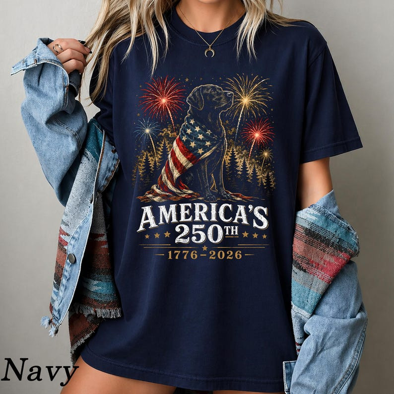America's 250th Anniversary Dog T Shirt Patriotic Lab 1776-2026 USA Tee gallery