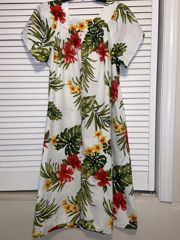 Puanani RJC Hawaiian 100% Cotton Muumuu Midi Dress L Made In USA Hibiscus gallery