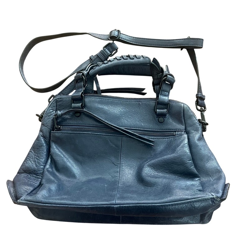 Elliott Lucca Handbag Olvera Navy Blue Leather Pyramid Sud Bag Satchel gallery