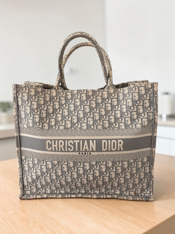 Christian Dior Book Tote Bag Grey Canvas Large