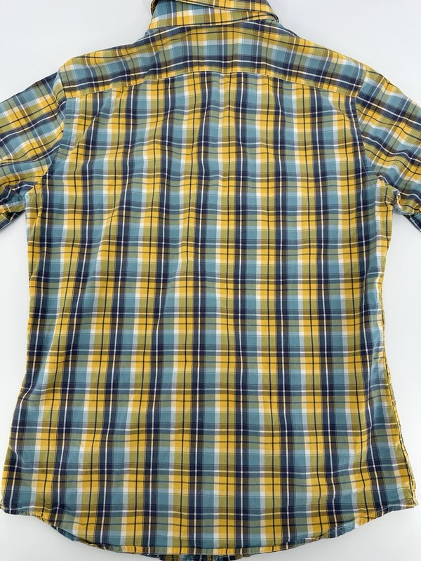 BANANA REPUBLIC GRANT FIT 100% COTTON SHIRT WHITE, NAVY & YELLOW Sz SMALL, S gallery