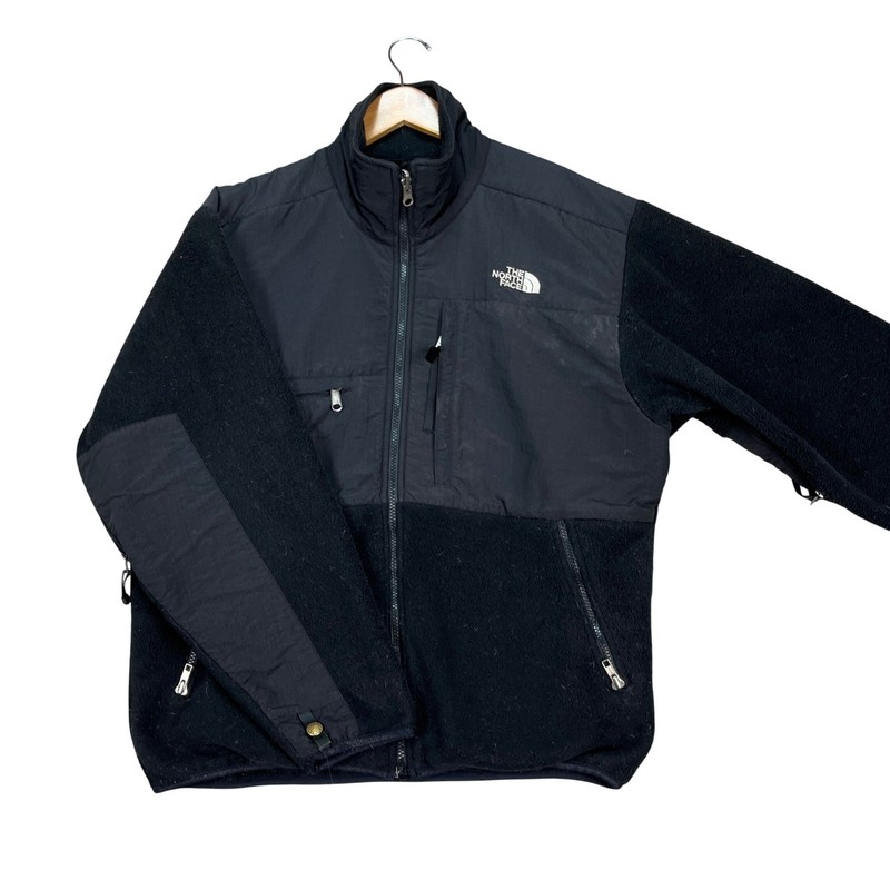 VTG The North Face Jacket Mens Medium Black Gray Full Zip Denali Fleece USA Made