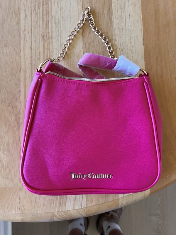 Juicy Couture Pink Shoulder Bag Gold Chain Accent Logo Zip Closure Women gallery
